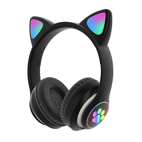 UXELY Girl Wireless Gaming Headset, Cute Cat Ear Headset with LED Lights, Noise Cancelling Stereo Gaming Headphones, Fashion Bluetooth 5.0 Headset for Gaming Headset Cute Headphones For Girls Wireless Headphones RGB