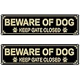 FHEGI Beware of Dog - Keep Gate Closed Sign, 12x3 Inch Rust Free .040 Aluminum Metal Sign, Reflective, Fade Resistant, UV Protected, Weatherproof Warning Dog Sing for Fence Door or Gate (2 Pack)