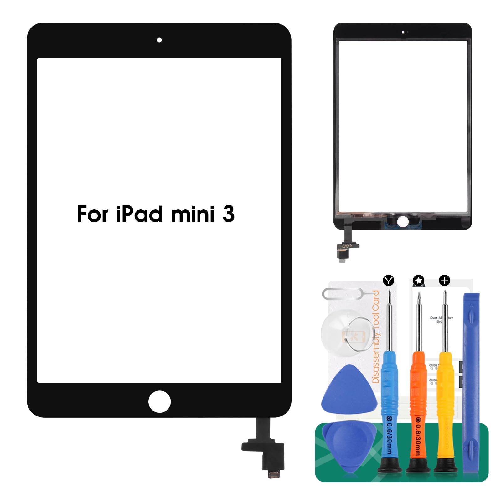 SRJTEK for IPad MINI 3 7.9 Touch Screen Replacement A1599 A1600 A1601 Touch Screen Digitizer Glass Assembly Kits (Without Home Button)+Pre-Installed Adhesive + Tools+Tempered Glass (Black)