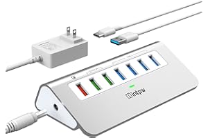 INTPW Powered USB 3.2 Hub 10Gbps,7 Port USB Data Hub USB Splitter with 4 USB 3.2 Gen2 Data Ports,3 Fast Charging Ports,30W Power Adapter,Type A & C Cable, Aluminum Powered USB C Hub for Computer,PC,Laptop