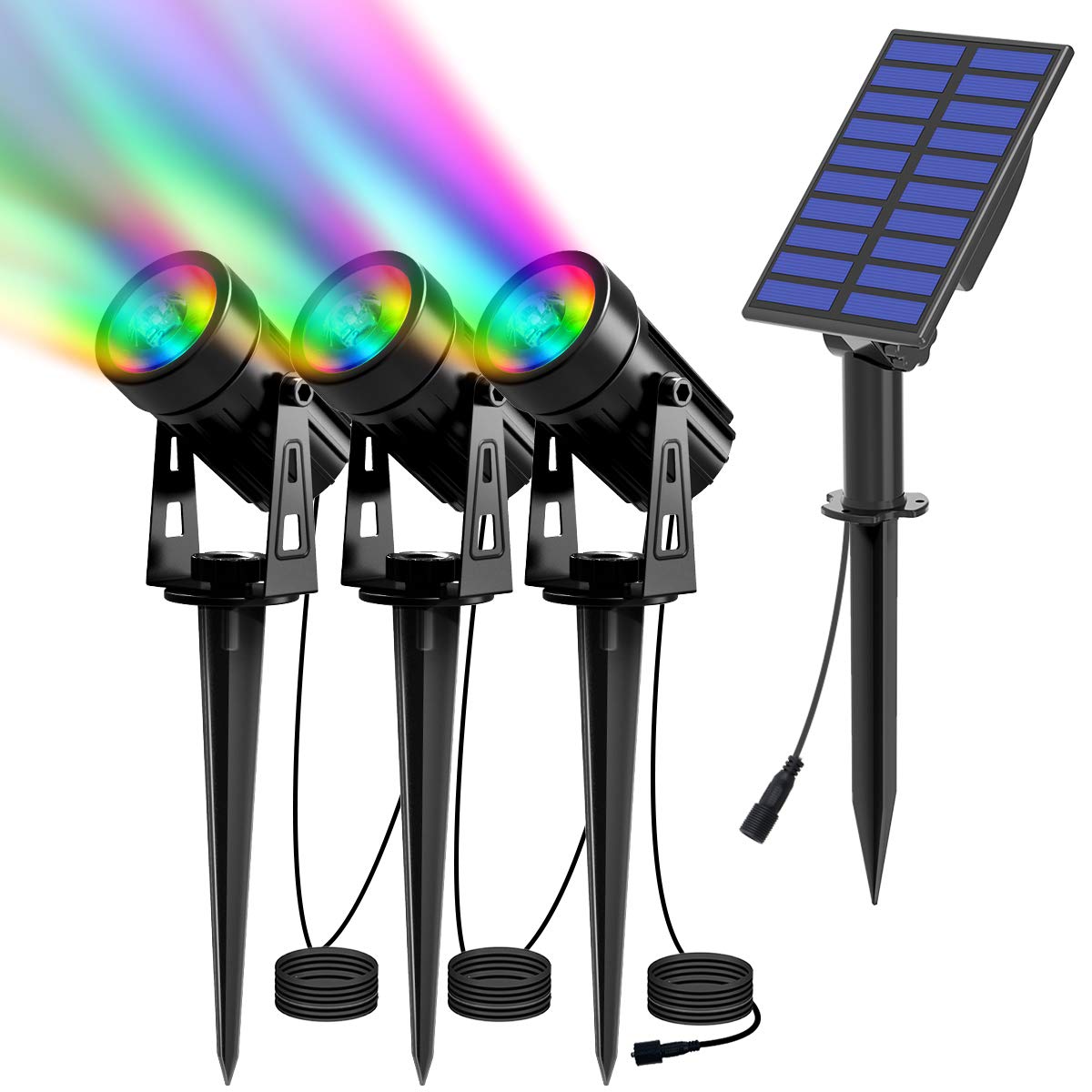 T-SUN Solar Landscape Spotlights, 3 in 1 Solar Powered Spot Lights, IP65 Waterproof Garden Lawn Lights, Adjustable Outdoor Wall Lights, 2 Modes Decorative Garden Spike Light, for Patio Yard Pathway