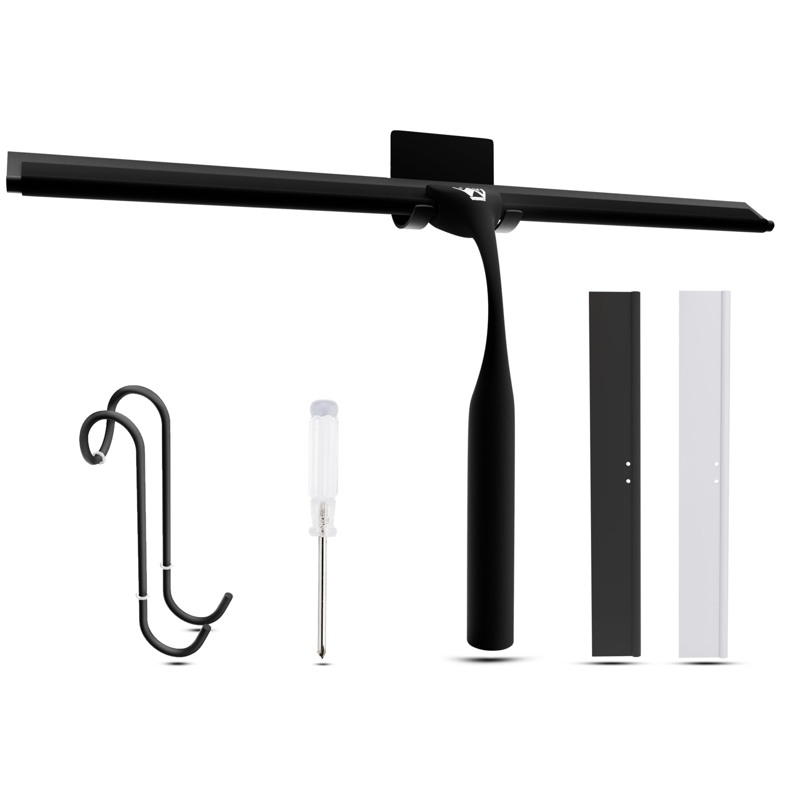 Wunset 30 cm Black Shower Squeegee, Large Window Squeegee - 6 Pieces Set Including 2 Replacement Silicone Lips, Squeegee Shower Cleaner for Shower Doors and Various Smooth Surfaces (30 cm, Black)