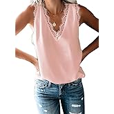 BLENCOT Lace Trim Tank Tops for Women Summer V Neck Fashion Sleeveless Pink Blouse Business Casual Outfits Vest Cute Shirts XX-Large