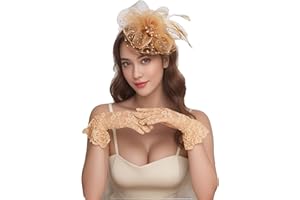 Umturmok Women's 2 Pack Wedding Tea Party Fascinator Hat and Lace Gloves Kentucky Durby Fasciantors with Headband and Clip