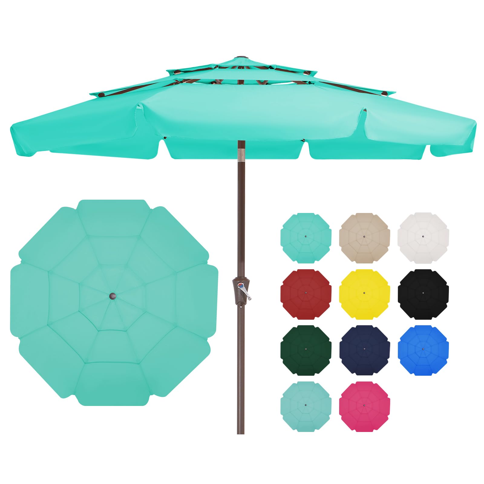 Photo 1 of JEAREY 3 Tiers 9 FT Patio Umbrellas Outdoor Table Umbrella with Push Button Market Umbrella 8 Sturdy Ribs UV Protection Waterproof for Garden,Deck,Backyard,Blue