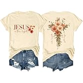 Faith Cross Christian Shirts for Women with Floral Cross Print, Womens Graphic Tees Short Sleeve Tshirt