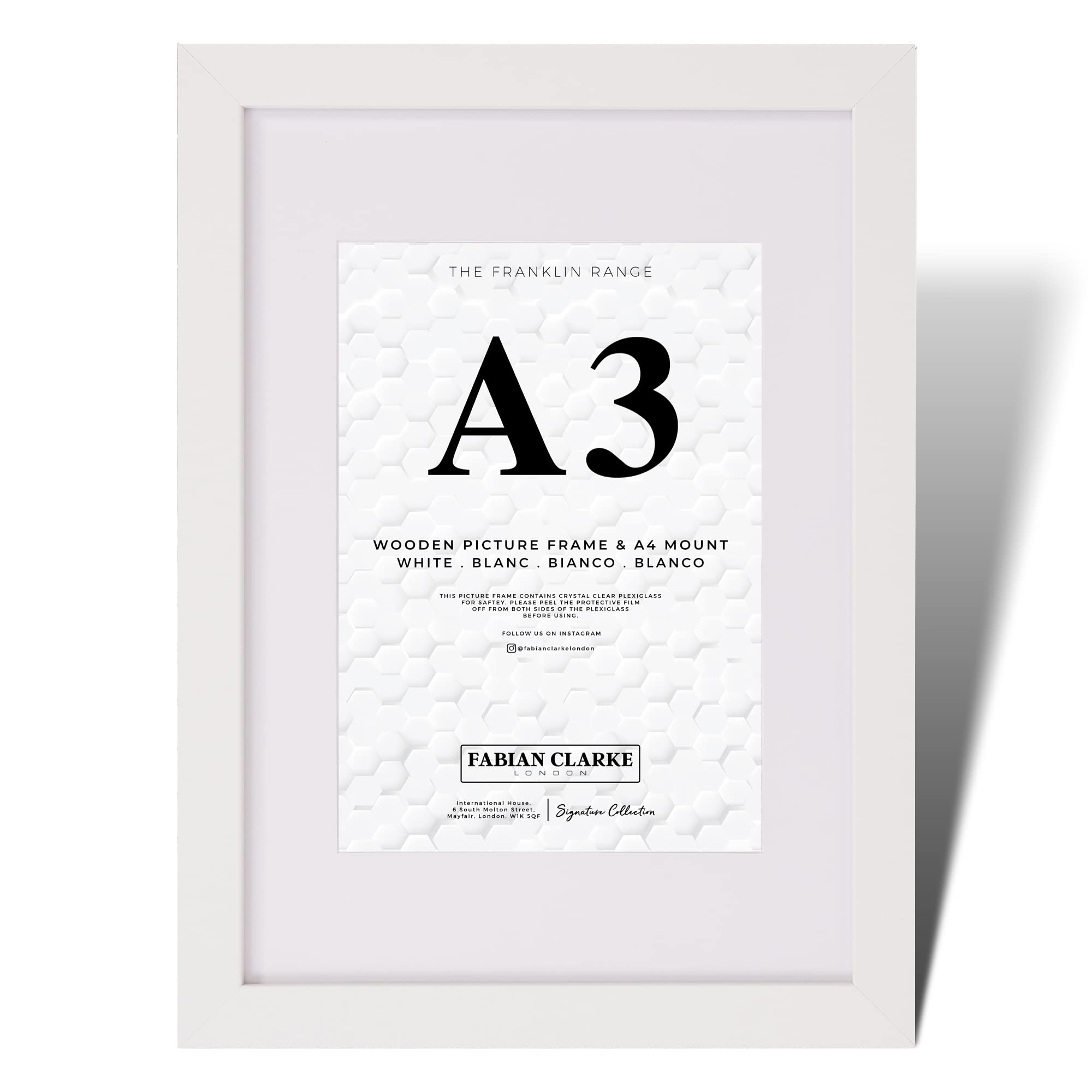 Fabian Clarke London® A3 Modern White Wooden Picture Photo Frame with White A4 Mount to Hang Portrait or Landscape