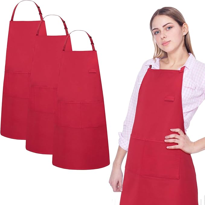 3 Pack Aprons for Women Men with 2 Pockets Waterproof