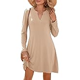 Dokotoo Spring Dresses for Women 2026 Casual V Neck Puff Long Sleeve Elegant Flowy Swing Mini Dress