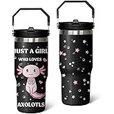 Queen Hero 30 oz Axolotls Tumbler with Handle, Large Insulated Tumbler with Flip & Straw Coffee Mug Cup Stainless Steel Gifts for Women Men Youth