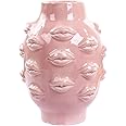 Romehaha Ceramic Body Vase, Lips Vase Table Decor Modern Farmhouse Decor Flower Vase for Home Office Shops 6.5X4.72Inch(Pink)