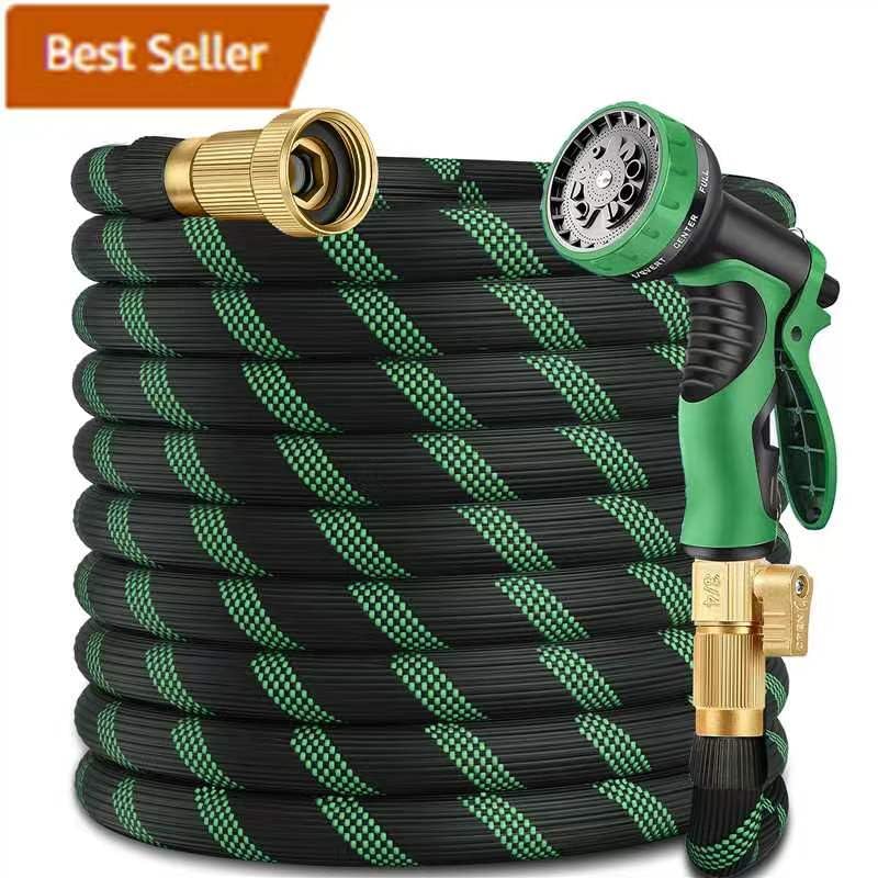 Photo 1 of 100 ft Heavy Duty Garden Hose - Super Flexible Leader Water Hose with 10 Pattern Spray Nozzle,Hybrid Rubber Hose Car Wash Pipe,3/4'' Solid Brass Conne
