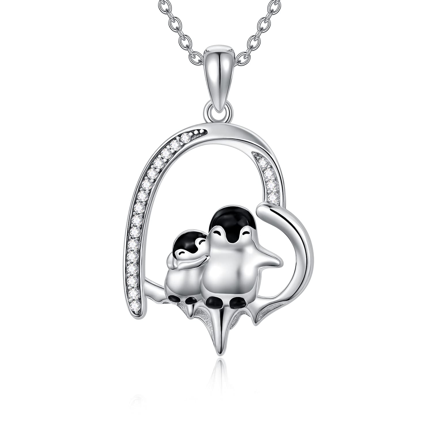 YAFEINI Mother and Baby Penguin Necklaces Penguin Gifts 925 Sterling Silver Hugging Penguins Cute Animal Jewelry for Women Sister