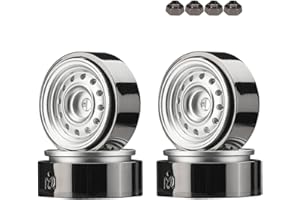 DJCRAWLER 1 Inch Classic Vintage Beadlock Counterweight CNC Wheels Rim with Hex Adapter for SCX24 90081 AX24 TRX4M FMS FCX24 4WD 1/24 RC Car Universal Upgrade Accessories Parts (Silver)