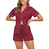HALCYEEN Women’s Silk Satin Pajama Set Soft Short Sleeve Sleepwear Button Down Lounge 2 Piece Nightwear Pjs S-XXL