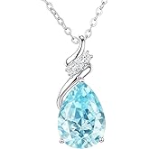Accver Birthstone Necklace for Women - S925 Sterling Silver Teardrop with Cubic Zirconia and Gemstones -Birthday Jewelry gift for her, Girlfriend, Wife, Mom on Birthday, Anniversary