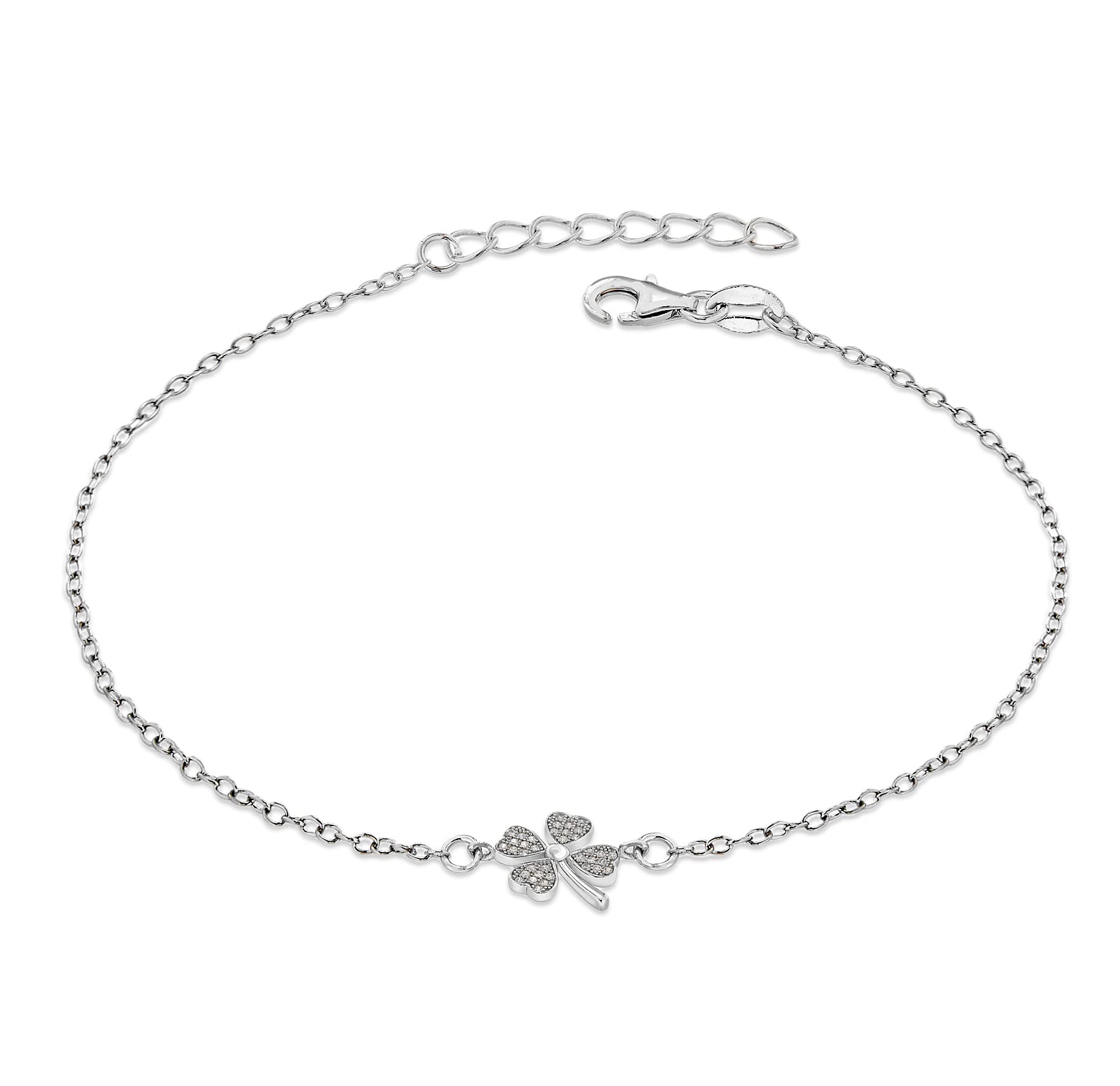 Tuscany Silver Women's Sterling Silver Rhodium Plated Cubic Zirconia Clover Bracelet of 19 cm/7.5 inch