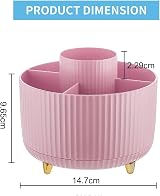 Marbrasse 360 Degree Rotating Desk Organizer with 5 Compartments Pink view 4