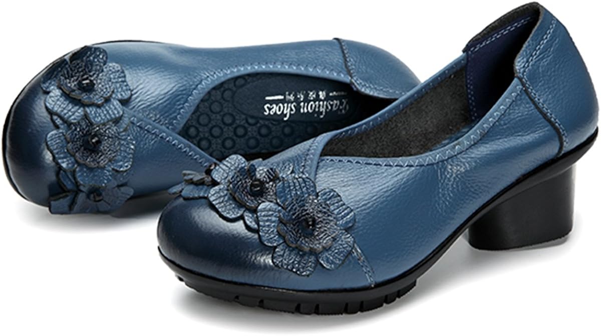 Mary Jane Basse Mocassini Di Pelle Tacco Medio Pompe Scarpe Da Balletto 