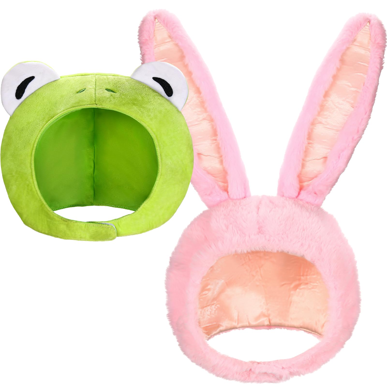 Photo 1 of Newcotte 2 Pcs Plush Frog Hat Bunny Ears Set Eye Frog Cap Adjustable Wire Ears Rabbit Hood Accessories for Halloween Cosplay Costume Warm Animal Hood for Adults