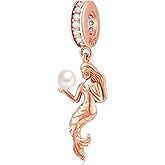 Mermaid Pendant Charms Holding Pearl fit Pandora Ocean Bracelet, 925 Sterling Silver Little Mermaid Princess Ariel Dangle Sea Life Bead for Niece/Daughter/Christmas