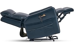 Irene House Zero Gravity Genuine Leather Lift Chair for Elderly Power Lift Recliner with Massage Heating Electric Lift Sofa,Parallel Lift,9219(Dark Blue)