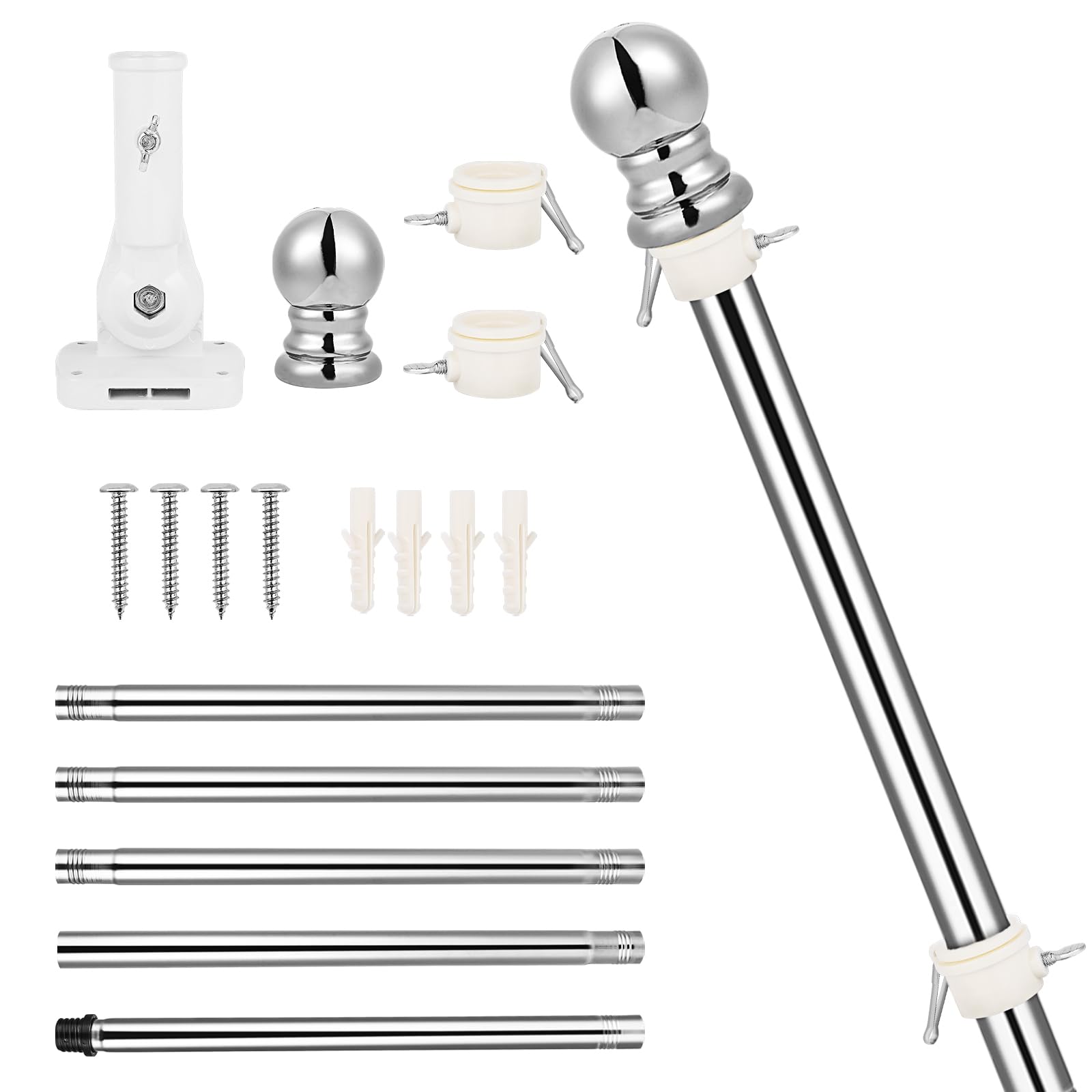 1Set Adjustable Flag Pole Holder Kit with Mounting Bracket Outdoor Flagpole Stand for Garden Easy Installation Prevents Twisting and Wrapping for Displaying Flags