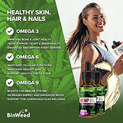 (2 Pack) Hemp Oil Extract 40,000MG for Pain & Stress Relief, Grown & Made in USA, Relieves Insomnia, Anxiety, Omega 3, 6, 9 for Better Skin, Nails & Hair