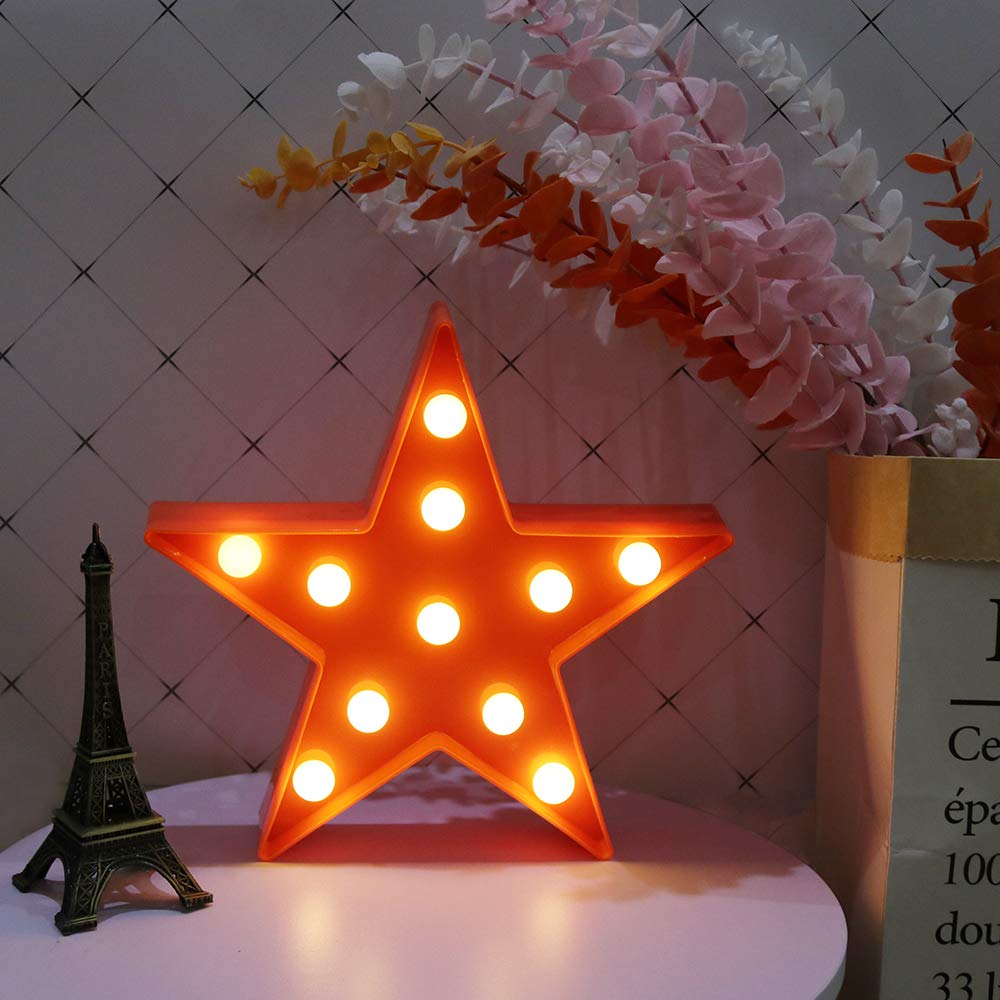 GUOCHENG Novelty Star LED Night Light Battery Operated LED Marquee Sign Decorative Table Lamps for Baby Children Bedroom Nursery Christmas Birthday Party(Orange)