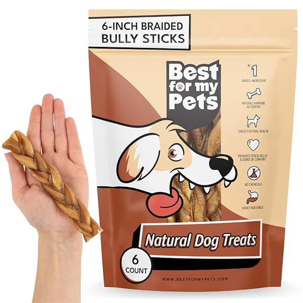 BEST FOR MY PETS BRAIDED BULLY STICKS FOR DOGS (6 INCH, 6 PACK) – PREMIUM LONG LASTING DOG CHEW TREATS TO KEEP PUPPIES AND DOGS HAPPILY BUSY – DOG DENTAL CHEWS – FULLY DIGESTIBLE RAWHIDE-FREE TREATS