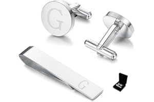 Diamday Cuff Links and Tie Clips Set Personalized Cufflinks for Men Silver Gold Initial Cufflinks Men's Link Shirt Studs Tie Letter Tie Clips and Cufflinks Set with Box Groomsmen Gift for Him