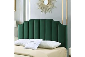 24KF Jade Velvet Tufted Queen Upholstered Headboard, Modern Vertical Channel Design California Queen/Full Headboard with Stepped Silhouette Top Edge,Jade
