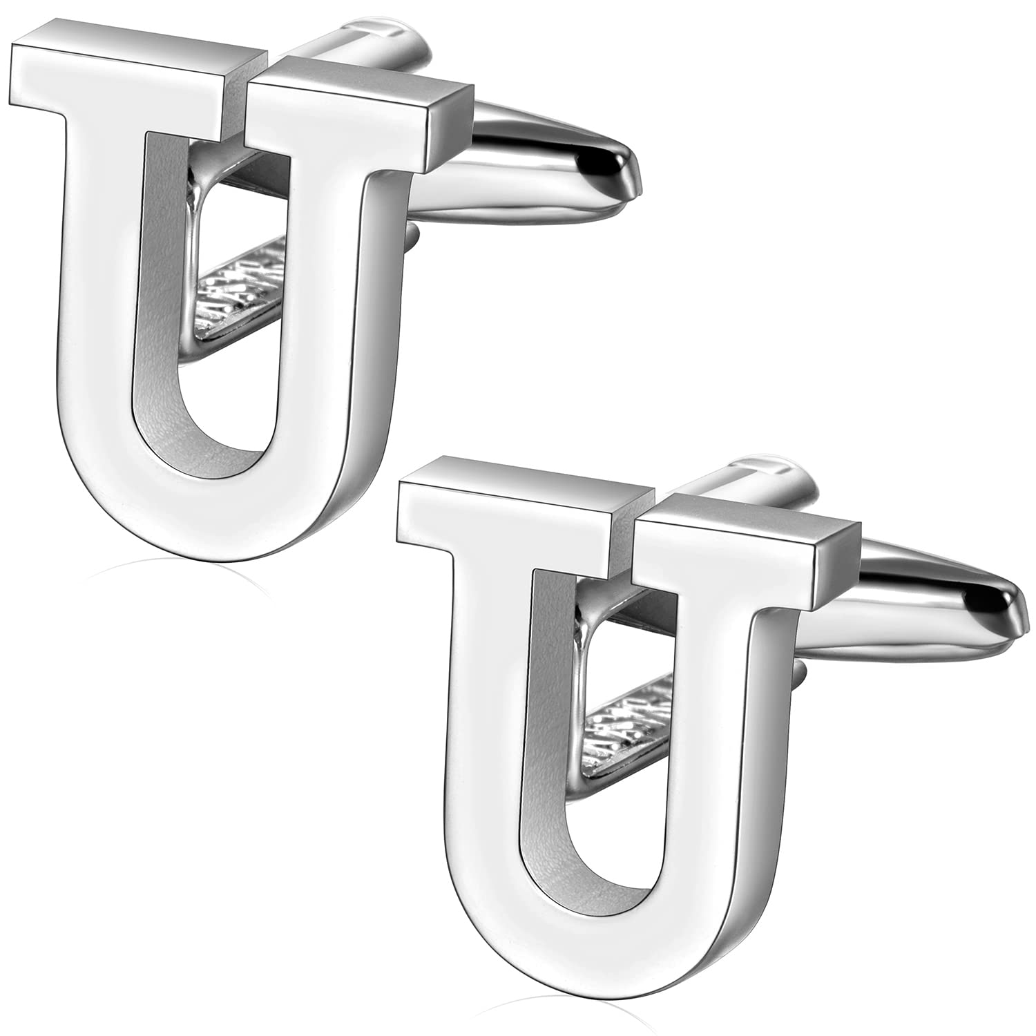 HAWSON Letter Cufflinks for Mens A-Z Capital Silver Plated Tone Cuff Links for Wedding Formal Business Gift with Tuxedo Shirts(U)