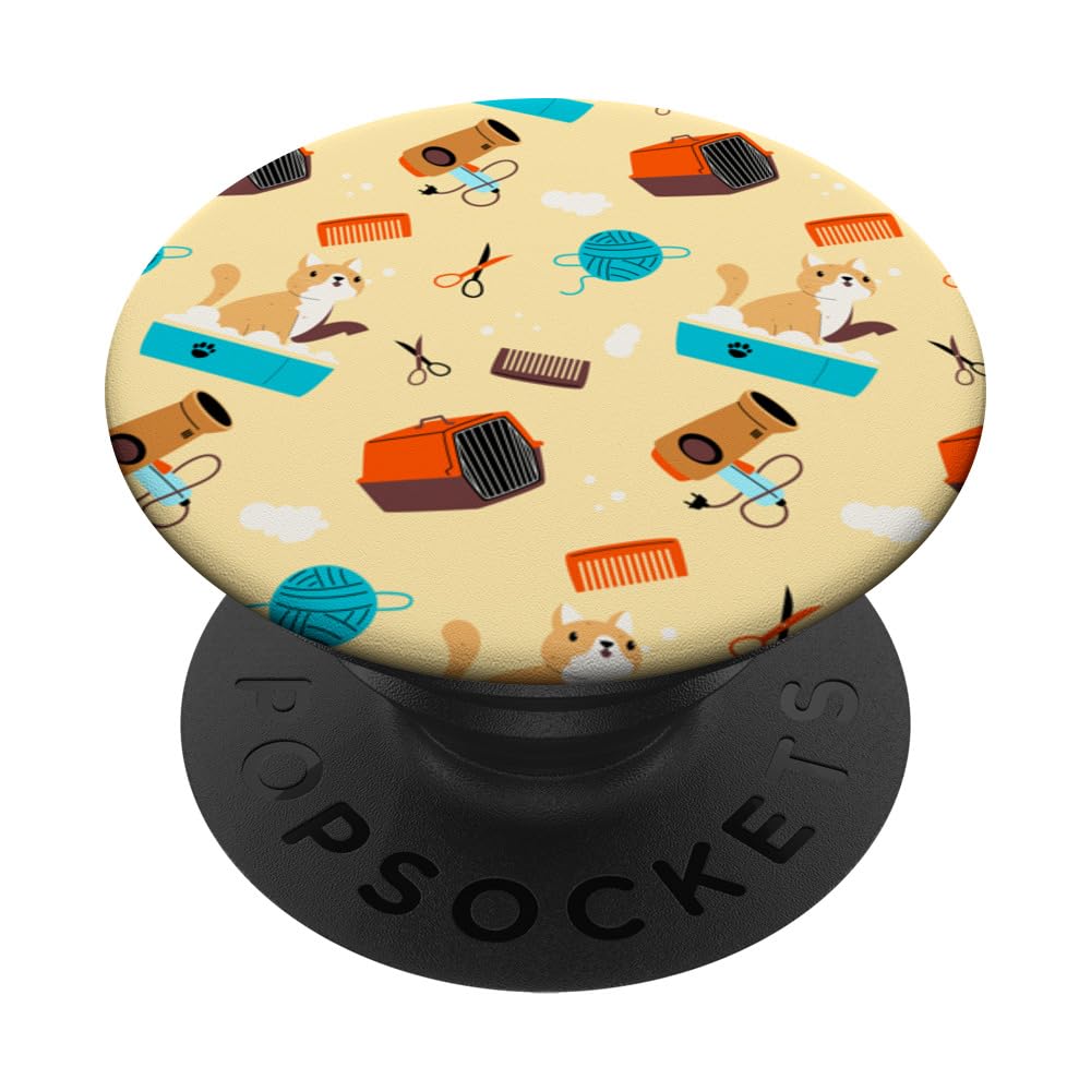 Cat Grooming Cute Color Pattern Graphic Background PopSockets Swappable PopGrip