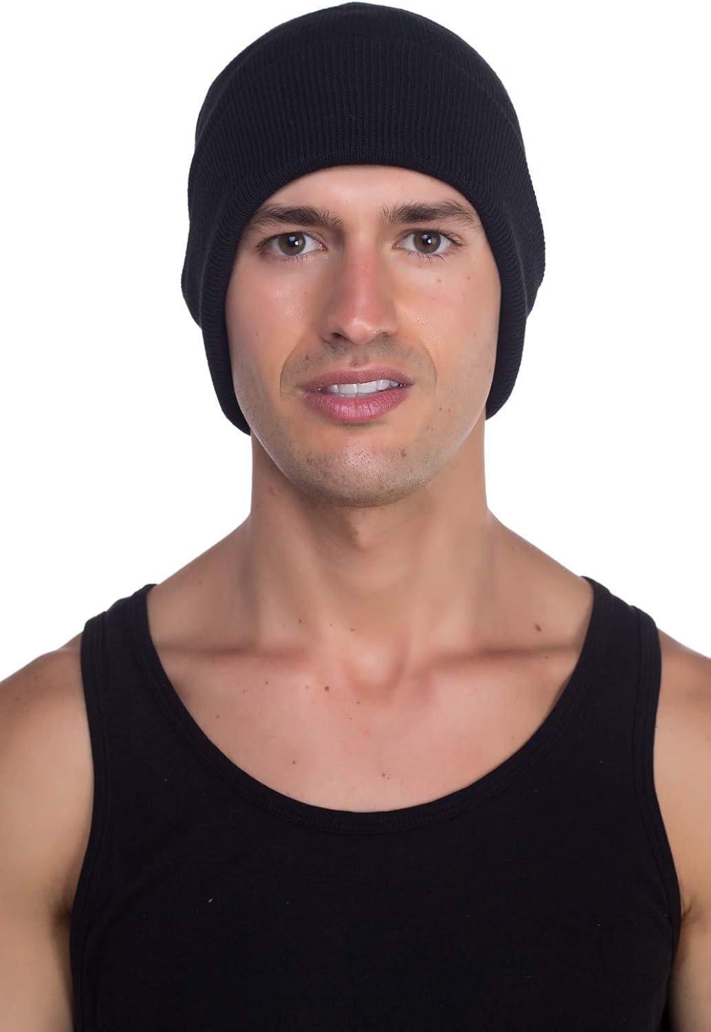 Top Level Unisex Cuffed Plain Skull Beanie Toboggan Knit Hat/Cap, Blk at  Men’s Clothing store