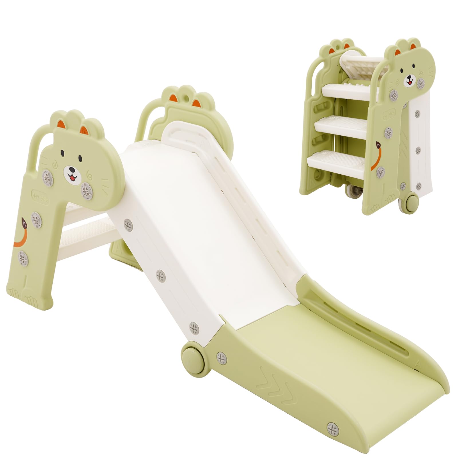 Kids Slide, Toddler First Slide for Indoor, Freestanding Slides for Children, Folding Indoor Play Equipment (White) (Green)