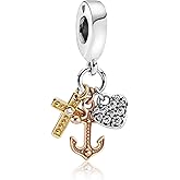 SKINII Triple-tone Cross, Heart, & Anchor Dangle Charm for Bracelets Necklaces,925 Sterling Silver Beads with Jewelry Gift for Women Girls Family & Friends at Christmas