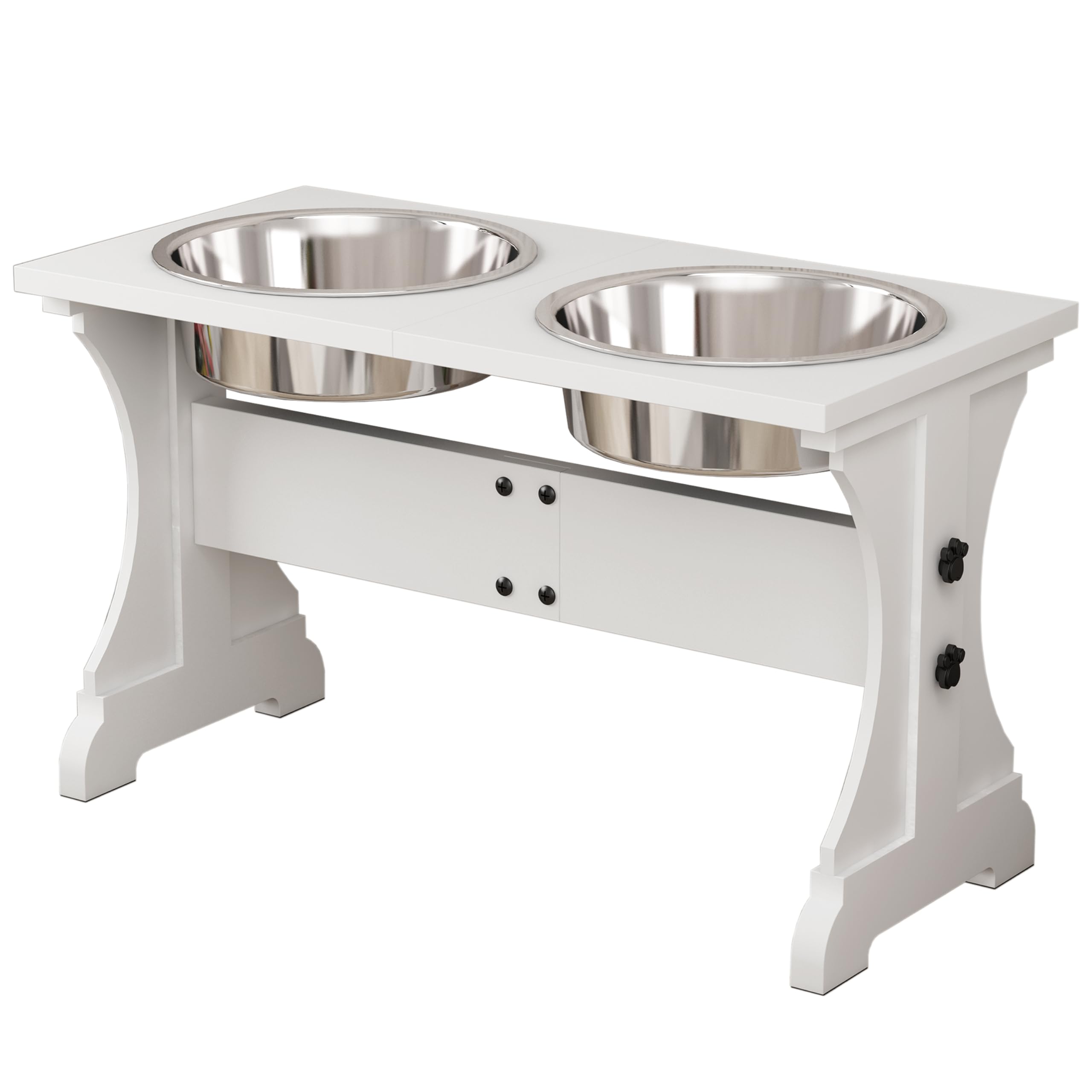 Piskyet Elevated Dog Bowls,Farmhouse Dog Bowls Stand, Raised Dog Bowl with 2 Stainless Steel Wooden Dog Bowls,9 Cups 13.8''H_80 oz Bowl-White Image Piskyet Elevated Dog Bowls,Farmhouse Dog Bowls Stand, Raised Dog Bowl with 2 Stainless Steel Wooden Dog Bowls,9 Cups 13.8''H_80 oz Bowl-White Image