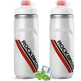ROCKBROS Bike Water Bottle, 21oz Insulated Cycling Squeeze Bottle | 21oz Insulated Bike Bottle Keeps Drinks Cold for Hours, with Soft Squeeze Design, Leakproof Spout and Universal Cage Fit