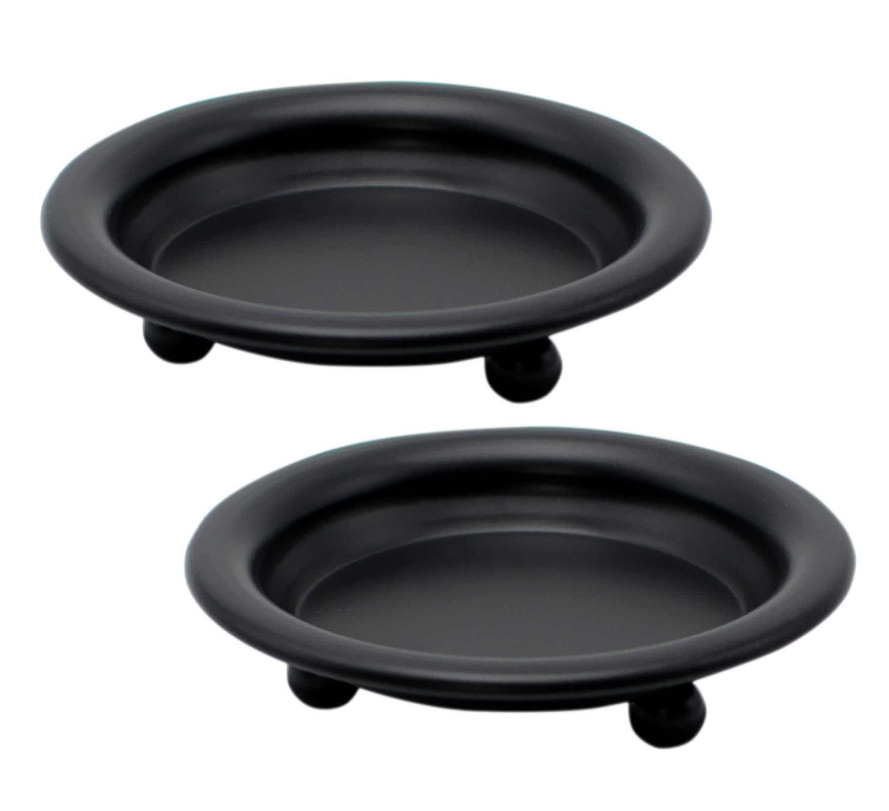 Photo 1 of 2 Pack Black Decorative Iron Plate Candle Holder 4.33'' Candle Stand Metal Saucer Style Decorative Iron Plate for Pillar/Scented/Flameless/Ball Candles Wax Candles, Incense Cones Spa Weddings (Black)