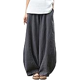IXIMO Women's Casual Cotton Linen Baggy Pants with Elastic Waist Relax Fit Lantern Trouser