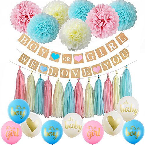 On Sale Gender Reveal Party Supplies Pink Blue Ballons Tissue Pom