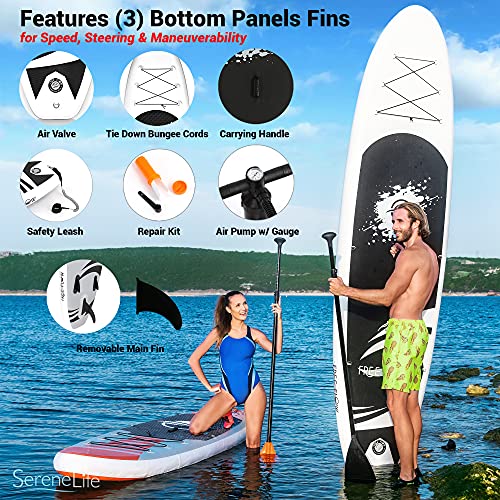 SereneLife Inflatable Stand Up Paddle Board (6 Inches Thick) With