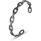 HZMAN Adjustable Stainless Steel Bracelet for Men, Minimal Cool, Antique, Retro Open Metal Chain-style Cuff Bangle Bracelets for Men