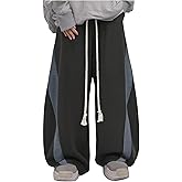 GORGLITTER Men's Baggy Sweatpants Color Block Drawstring Uncuffed Barrel Pants Casual Wide Leg Track Pants