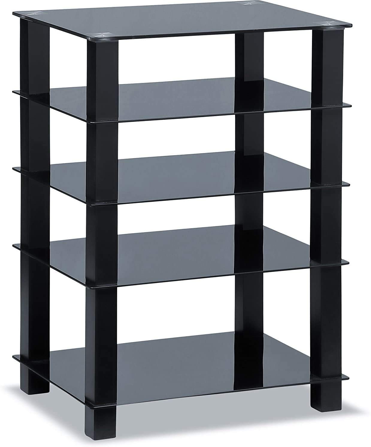 Homeology Centurion Supports TRINITY Gloss Black 5 Shelf with Black Legs Flat Screen TV Rack Glass Stand