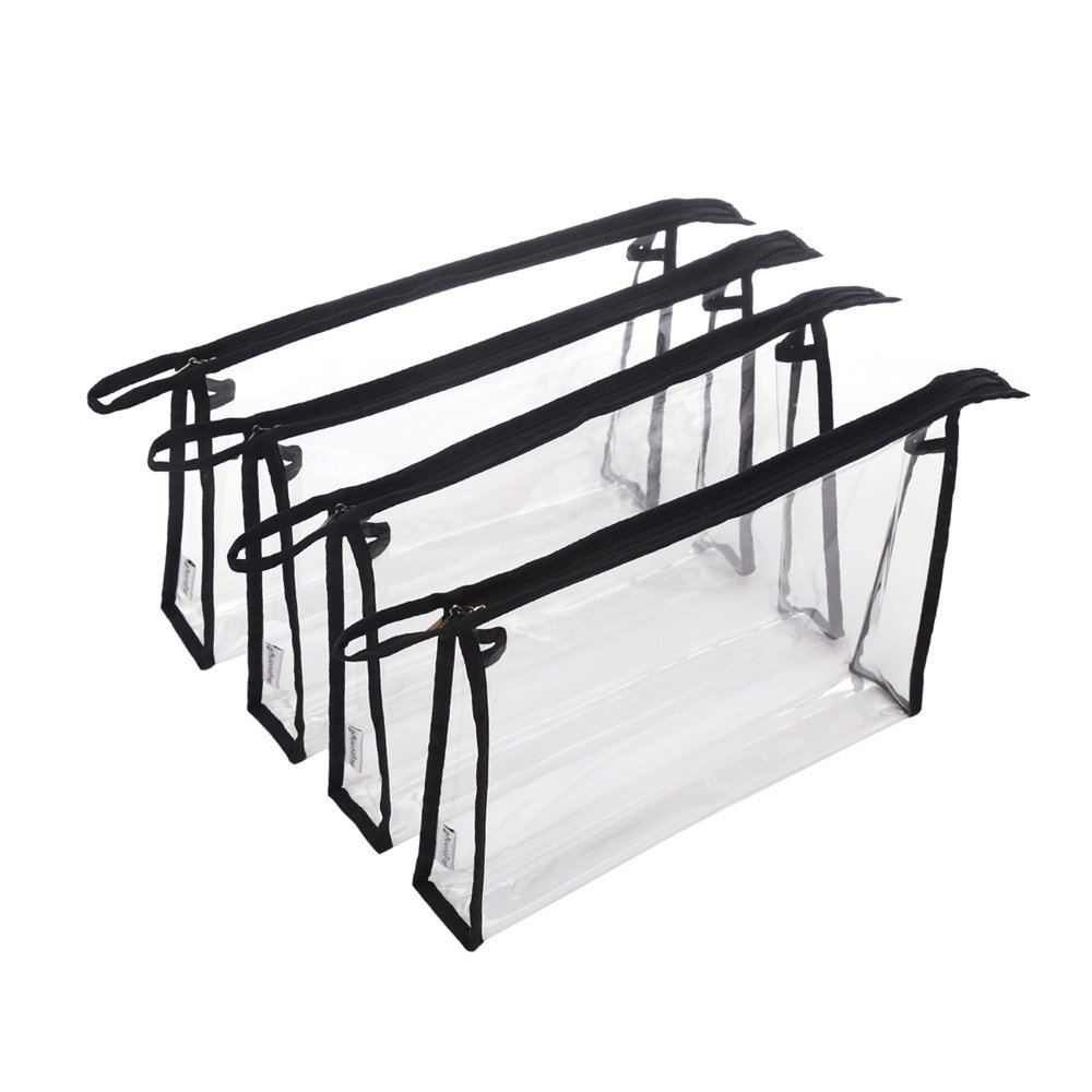 Augbunny Multi-Purpose Waterproof Clear Vinyl Zippered Organizer Toiletry Cosmetics Makeup Bag Pouch 4-Pack