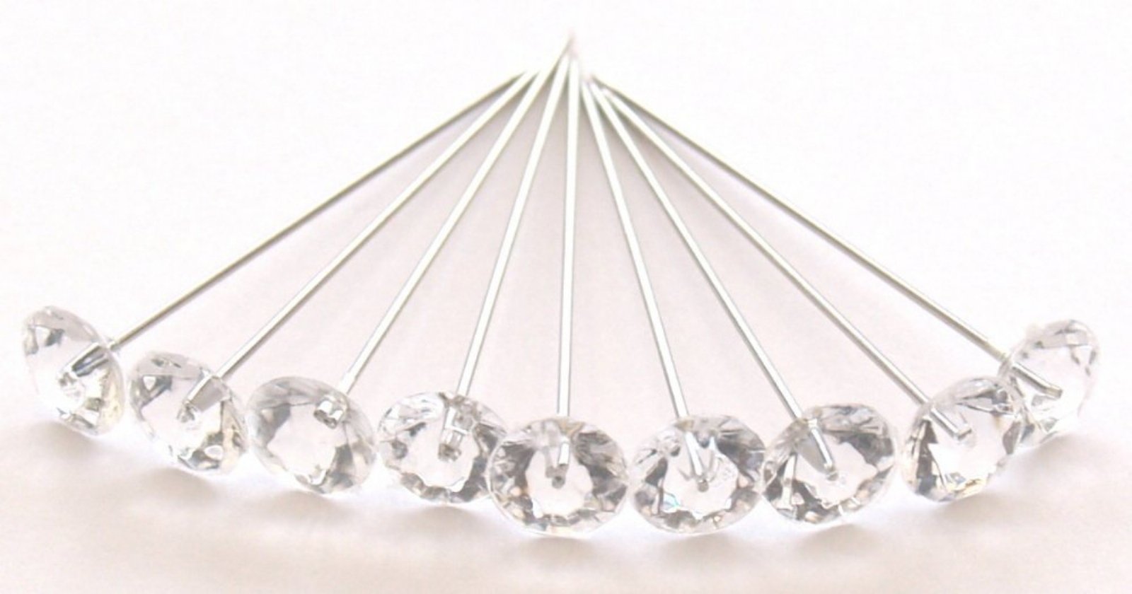 10 x DIAMANTIE LAPEL PINS IDEAL FOR CORSAGE'S, BUTTON HOLES ETC 10 x 2" (50mm)
