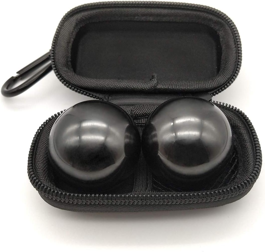 Baoding Fitness Ball, 2pcs 1.57Inch Solid Steel Health Exercise Massage Handball Boiled Black: Sports & Outdoors