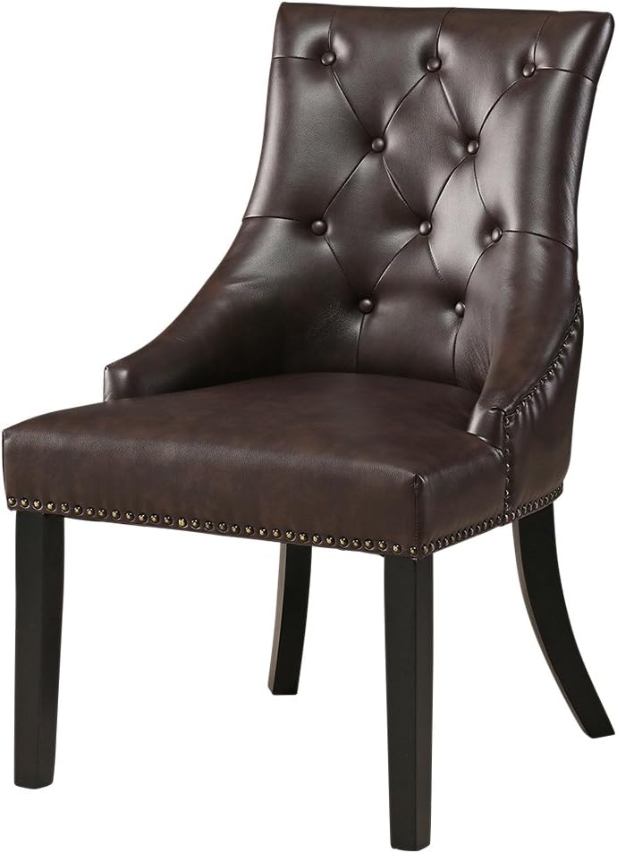The Furniture Market Luxury Dark Brown Leather Scoop Back Dining Chair